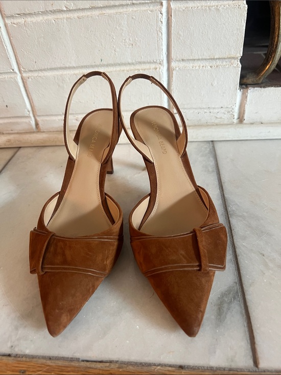 Veronica Beard Shoes - Veronica Beard Tan Suede Pointed-Toe Slingback Heels with Bow Accent